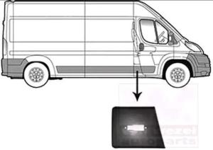 Moulure porte avant droite FIAT DUCATO III phase 1 du 07/2006 au 06/2014, noire gaufrée, avec trou lumière stop, mod. châssis extra long, Neuve