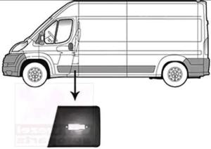 Moulure porte avant gauche FIAT DUCATO III phase 1 du 07/2006 au 06/2014, noire gaufrée, avec trou lumière stop, mod. châssis extra long, Neuve